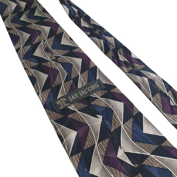 Jay Jacobs Geometric Chevron Mens Tie 5 In Long Purple Blue Gray Classic Office - Picture 4 of 5